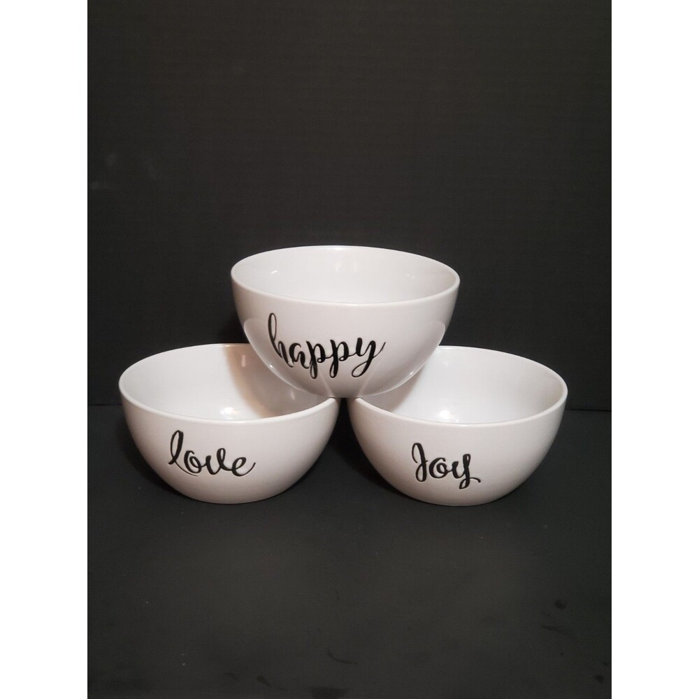 Signature Inspirational Cereal Soup Bowls 6 In Diameter Happy Joy Love 3Pc Set